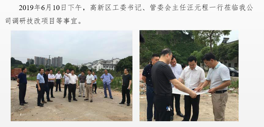 高新區(qū)工委書記、管委會(huì)主任汪元程一行蒞臨我公司調(diào)研技改項(xiàng)目等事宜